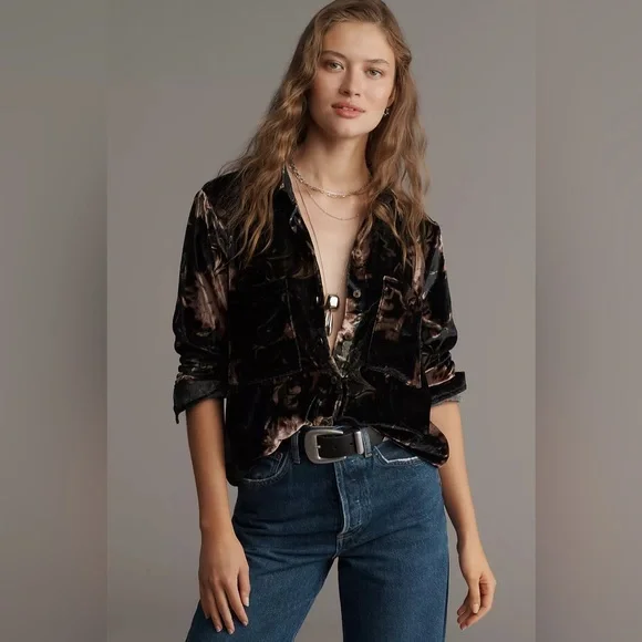 NWT Anthropology The Hadley Velvet Relaxed Buttondown Shirt by Pilcro - Picture 1 of 4